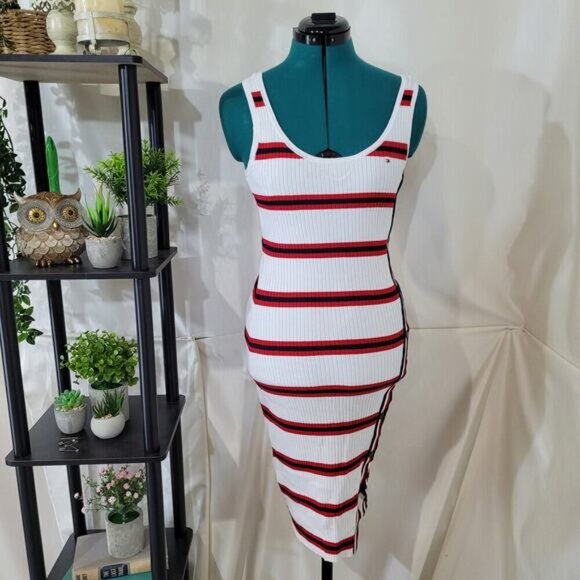 Tommy Hilfiger Striped Sleeveless Ribbed Dress with Snap Button Side - Size XXS - Picture 2 of 9